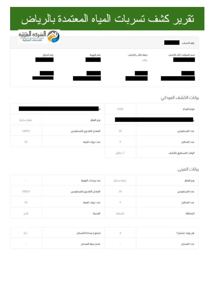 تقرير كشف تسربات المياه المعتمدة بالرياض
